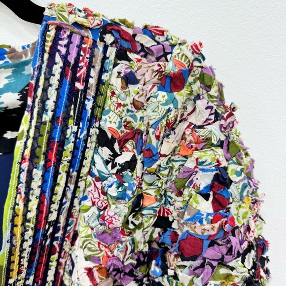 Indikka Mixed Print Open Front quilted Jacket Artsy Novelty Retro Sz Medium - Picture 5 of 6